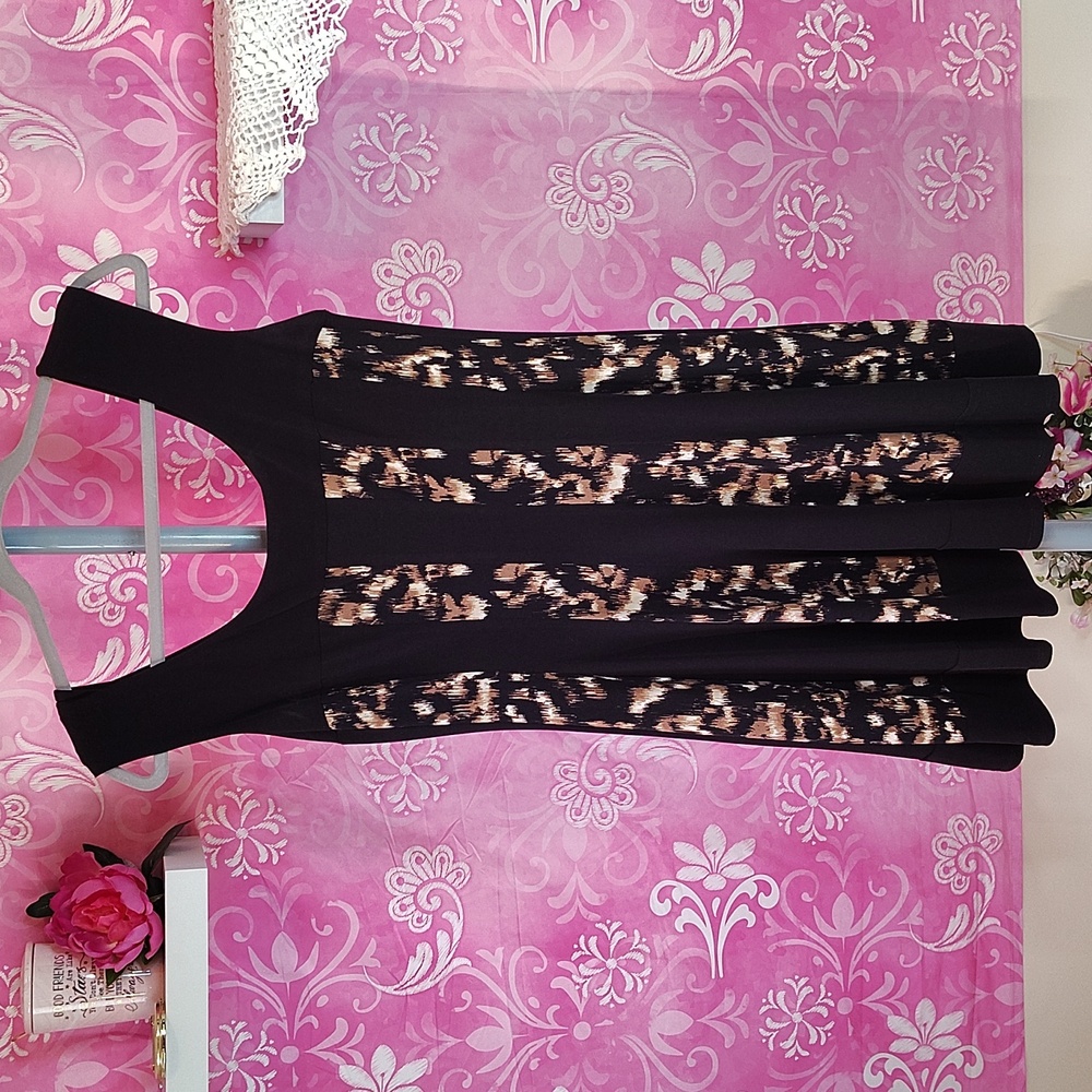 Connected Apparel Black and Pink Fit and Flare Mini Dress